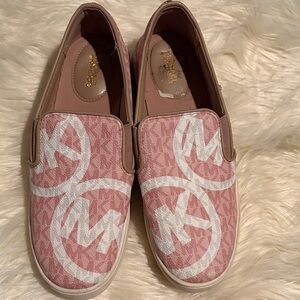 Michael Kors Pink and White Logo Slip-Ons